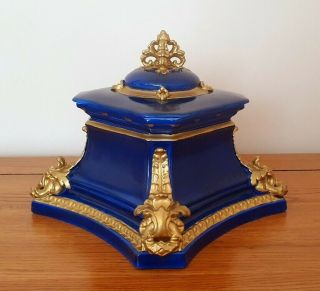 Very Rare Royal Crown Derby Cobalt Blue & Gold Ink Well - C.  1911 -.