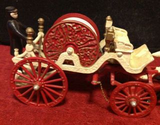 VERY RARE Antique Cast Iron Fireman Wagon Fire Hose Truck Bell Horse Hubley 3