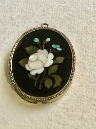 Italian Pietra Dura Plaque For Pin Brooch Pendent Jewelry Floral Rose Antique