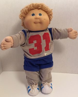 Vintage 1984 Cabbage Patch Kids Boy Doll Beige Hair Blue Eyes W Shoes & Outfit