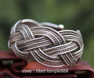 Chinese Miao Jewelry Silver Handwork Knit Flexible Caliber Bracelet Chainbracele