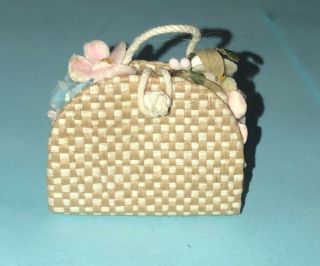 Vintage Barbie 923 Basket Of Flowers Straw Purse Tote Accessory Pak (2)