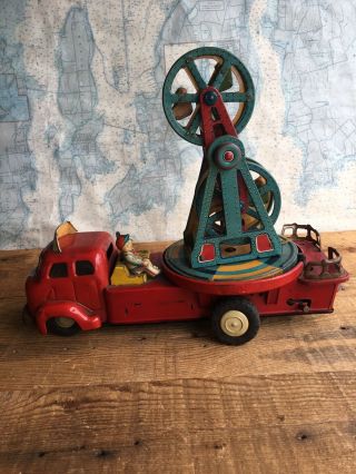 Rare 1950’s Tin Toy Litho Circus Truck Ferris Wheel Truck Japan Battery