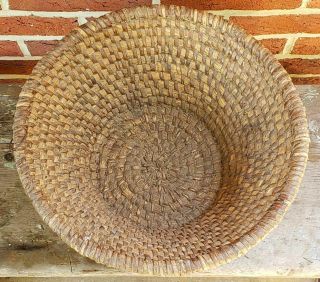 Rare Footed Antique X - Large Pa Straw Rye Coiled Handwoven Basket Folk Art 1