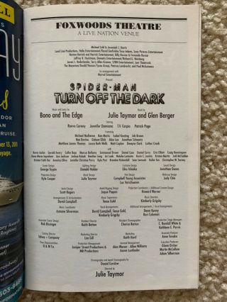 Broadway Spider - Man Turn Off The Dark Playbill RARE OBC cast 2