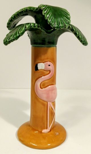 Vintage Palm Tree Flamingo Ceramic Candlestick Vandor Imports 1979 Taffy Dahl