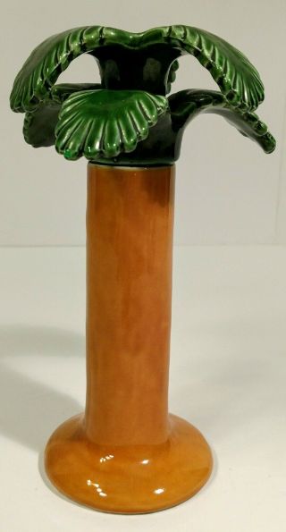 Vintage Palm Tree Flamingo Ceramic Candlestick Vandor Imports 1979 Taffy Dahl 2