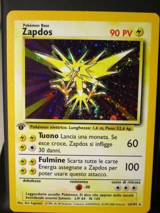 Italian Pokémon Tcg Base Set 1st Edition Holofoil Rare Zapdos 16/102 Card -