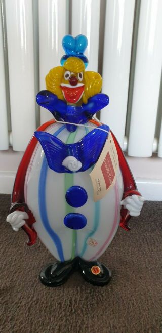 Rare Vintage Fratelli Pitau The Clown Hand Made Clown By Murano Labels