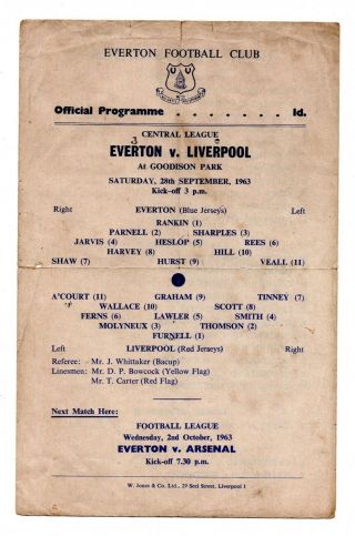 Rare Everton V Liverpool 28/9/1963 - Central League (reserves) Programme