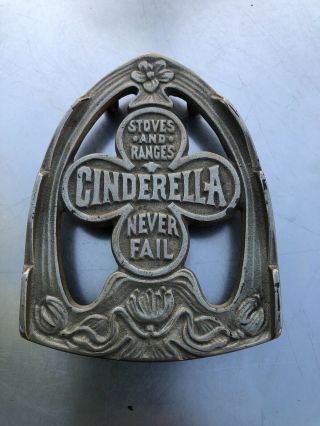 Rare Iron Cast Iron Trivet.  Cinderella Stoves And Ranges - Never Fail.