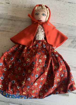 Vintage Topsy Turvy Little Red Riding Hood Wolf Grandma Doll Cloth 12” 60s