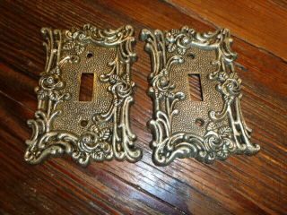 2 Americantack Vintage Ornate Brass Metal Light Switch Wall Plate Covers 1967