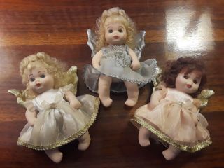 3 Vintage Classic Creations All Porcelain Angel Baby Dolls Cherubs - 6 "