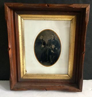 Full Plate Tintype In Photo Period Frame Family Mother Father And Son Tinted