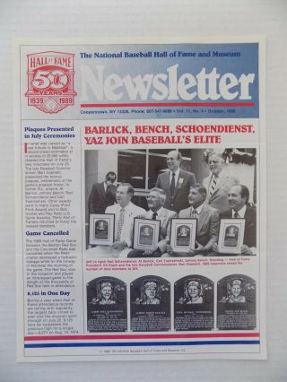 Carl Yastrzemski Hall Of Fame Newsletter 1989 Johnny Bench Hof Induction Rare