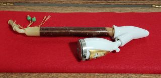 Antique Vtg German Porcelain Smoking Pipe Hand Painted Gold Cross 9 "
