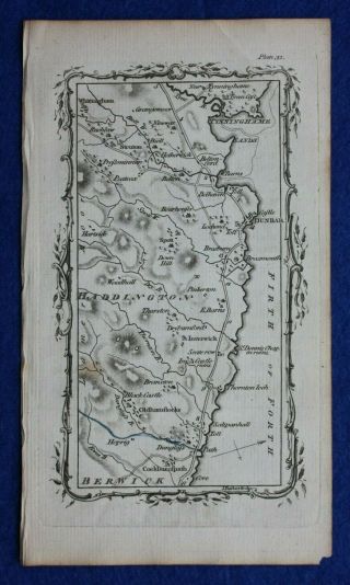 Rare Antique Road Map East Lothian,  Haddington,  Firth Of Forth,  Armstrong,  1776