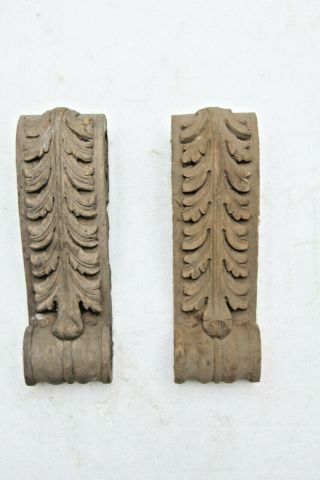 RARE HAND CARVED FRENCH GOTHIC FANCY CHURCH WOOD CARVING PAIR PLAQUE BRACKET 3