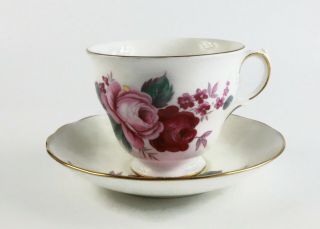 Vintage Queen Anne Bone China Pink Roses Teacup And Saucer - Made In England