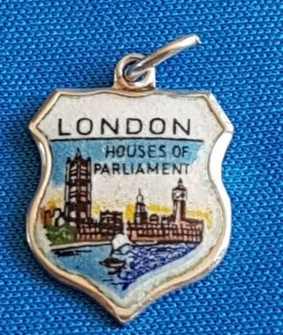London Houses Of Parliament Ultra Rare Silver Travel Shield Enamel Charm