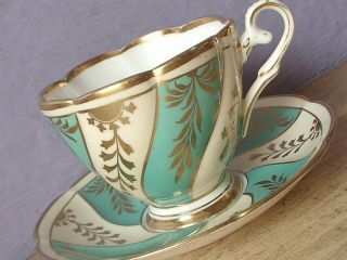 Vintage England Turquoise Blue And Gold Bone China Tea Cup Teacup And Saucer