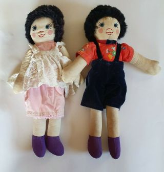 Pair X2 Rare Large 20 " Vintage Boy & Girl Rag Doll Dolls Kids Toys Film Tv Prop?
