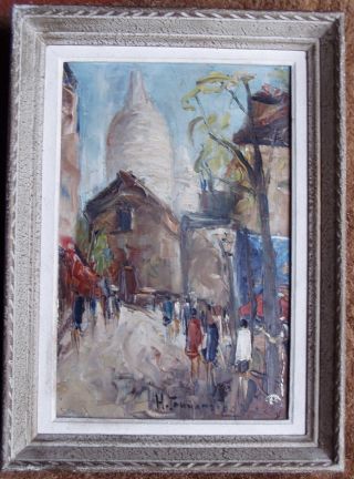 Rare Paris Street Russian Painting On Canvas Framed C 1920,  Size: 40 X 29 Cm