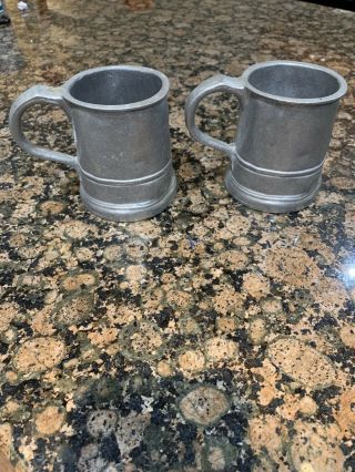 2 Victorian Antique English Pewter Pint Mug Tankard Cup