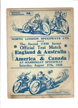 England & Australia V America & Canada Rode At Harringay - 27/08/1938 (rare)