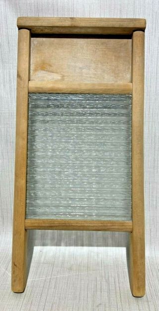 Vintage Antique Glass Washboard With Wooden Frame
