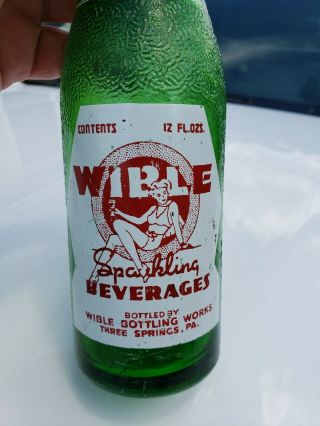 Very Rare Green 12oz.  Wible Soda Bottle Three Springs Pa.  With Women