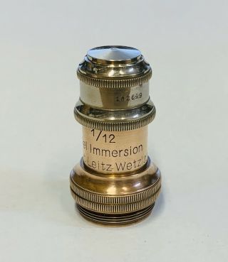 Antique Brass & Chrome Leitz German 1/12 Immersion Microscope Objective