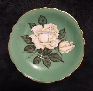 Rare Vintage Paragon China Green Ground Floating White Cabbage Rose Saucer