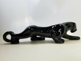 Vintage Mid - Century Stalking Black Panther/ Jaguar Ceramic Planter 15 " Long