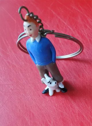 Vintage Kuifje Tintin With Dog Snowy Comic Book Figure On Keychain 60s Rare