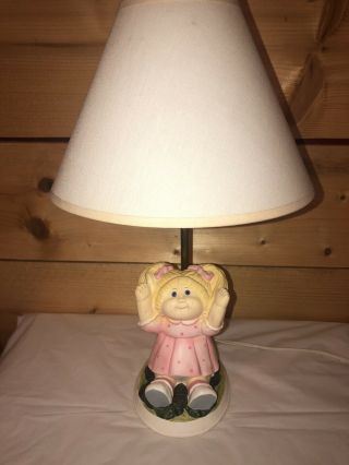 Cabbage Patch Kids Blonde Girl Pink Dress Ceramic Lamp With Shade