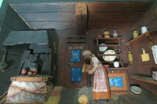 Vintage Diorama 3d Shadow Box Wood Kitchen Scene Carved Detailed 12 " L X 8 " W