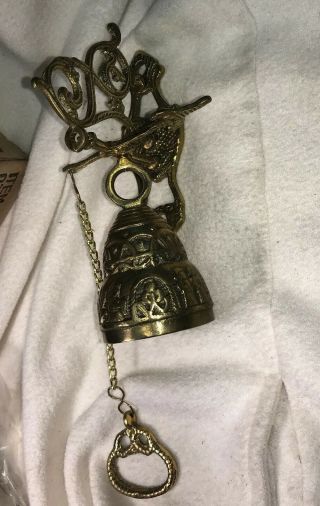 Vintage Ornate Solid Brass Hanging Pull Chain Dinner Door Bell Wall Mount