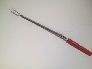 Primitive Telescopic Toasting Fork 2 Tines Red Wood Handle Antique