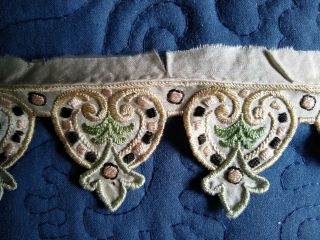 Antique/vintage Length Of Embroidered Silk Trim 25 " X 1 1/2 "