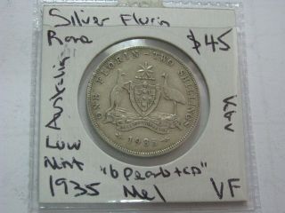 Australia 1935 Silver Florin Coin Rare Low Mintage Kgv Mel $45 J