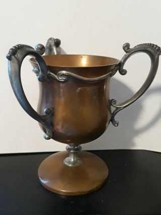 Antique Copper And Pewter Loving Cup With 3 Handles
