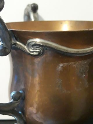 Antique Copper and pewter loving cup with 3 handles 2