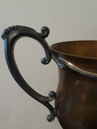 Antique Copper and pewter loving cup with 3 handles 3