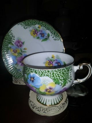 Vintage 1875 Rosina Fine Bone China England Pansies Tea Cup And Saucer