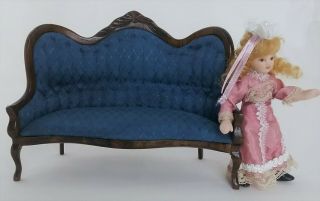 Vintage Victorian Miniature Couch Dollhouse Miniatures Royal Blue