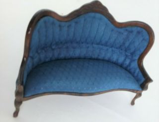 Vintage Victorian Miniature Couch Dollhouse Miniatures Royal Blue 2