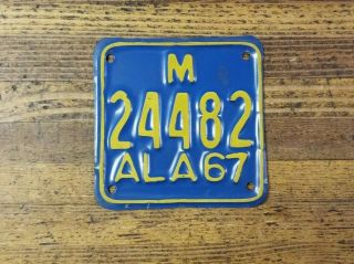 Vintage License Plate Alabama Motorcycle Rare Antique Car Tags 1967 24482 ☆usa