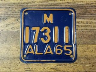 Vintage License Plate Alabama Motorcycle Rare Antique Car Tags 1965 17133 ☆usa